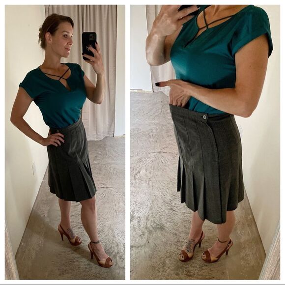 Kathie Lee Pleated Skirt Knee Length Grey 12 Office Work - Picture 6 of 9